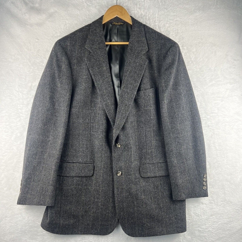 BROOKS BROTHERS Dark Check Camel Hair 2 Button Sport Coat Blazer Jacket 44L